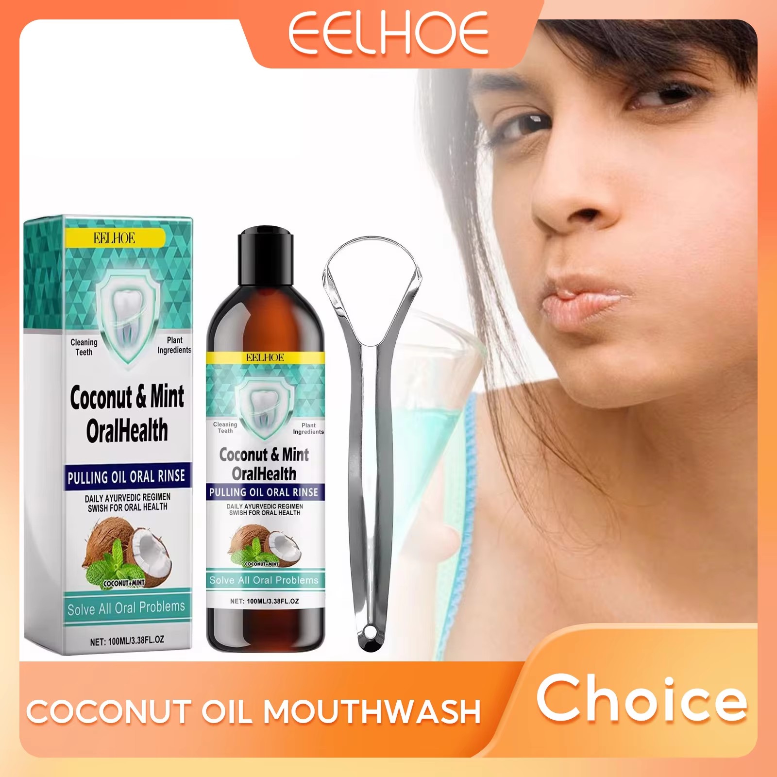 Teeth Whitening Oil Pulling - EELHOE-aceite de coco y menta, enjuague