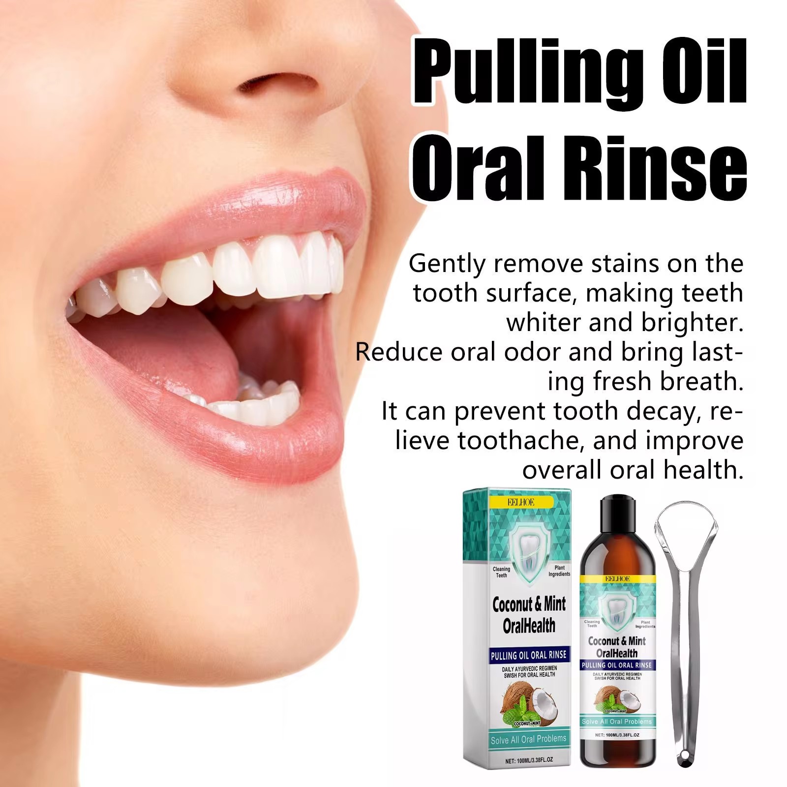 EELHOE-aceite de coco y menta, - Teeth Whitening Oil Pulling reseña y precio